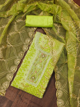 Pista Green Color Viscose Floral work Unstitched Suit For Navratri